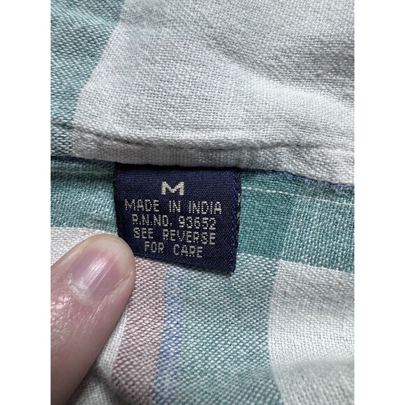 Bogari Studio Mens M Linen Windowpane Plaid Short Sleeve Button Down Shirt - Picture 4 of 14